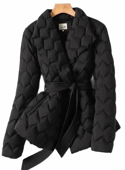 Katharina | Damen Steppjacke mit Gürtel Tailliert Wattierter Wintermantel