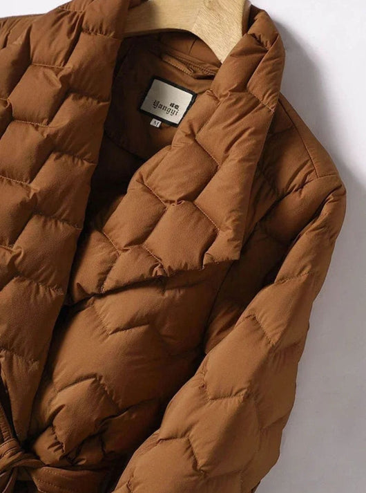 Katharina | Damen Steppjacke mit Gürtel Tailliert Wattierter Wintermantel