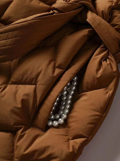 Katharina | Damen Steppjacke mit Gürtel Tailliert Wattierter Wintermantel