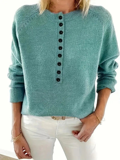 Marlene | Damen Strickpullover mit V-Ausschnitt und halber Knopfleiste
