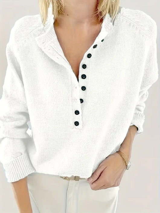 Marlene | Damen Strickpullover mit V-Ausschnitt und halber Knopfleiste