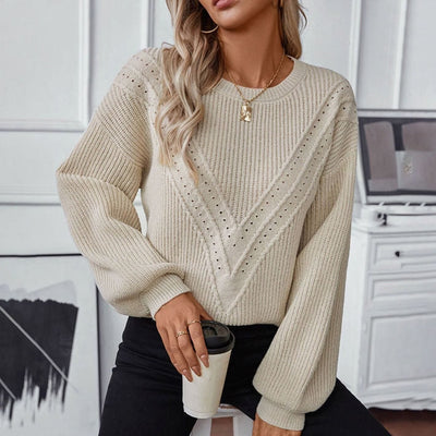 Lena | Damen Strickpullover Rundhals Strukturmuster Langarm