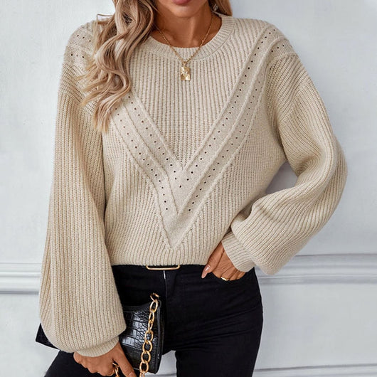 Lena | Damen Strickpullover Rundhals Strukturmuster Langarm