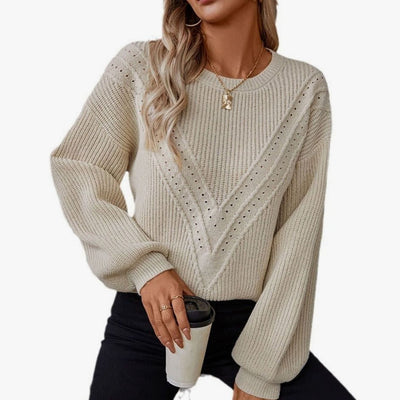 Lena | Damen Strickpullover Rundhals Strukturmuster Langarm