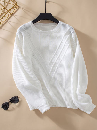 Lena | Damen Strickpullover Rundhals Strukturmuster Langarm