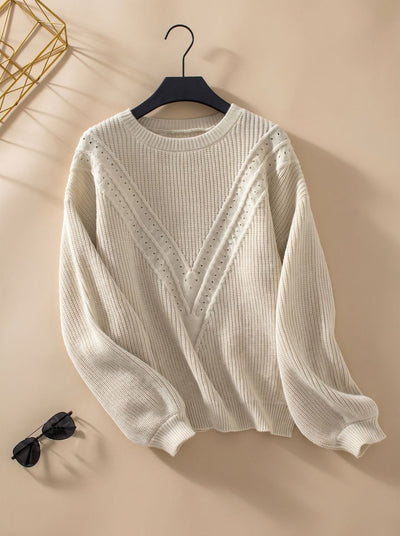 Lena | Damen Strickpullover Rundhals Strukturmuster Langarm