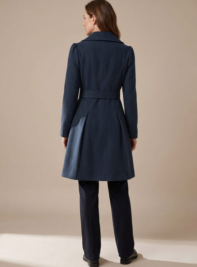 Greta | Damen Taillierter Doppelreihiger Ausgestellter Wollmantel mit Taschen