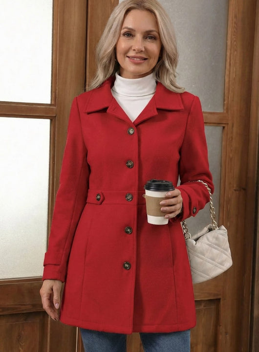Johanna | Damen Wollmantel Eleganter Knopfmantel für Lagenlooks