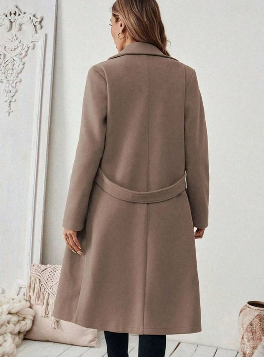 Hannah | Damen Wollmantel mit Reverskragen Pattentaschen langer Schnitt