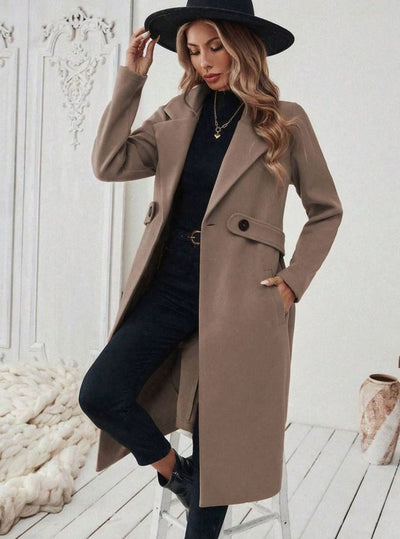Hannah | Damen Wollmantel mit Reverskragen Pattentaschen langer Schnitt