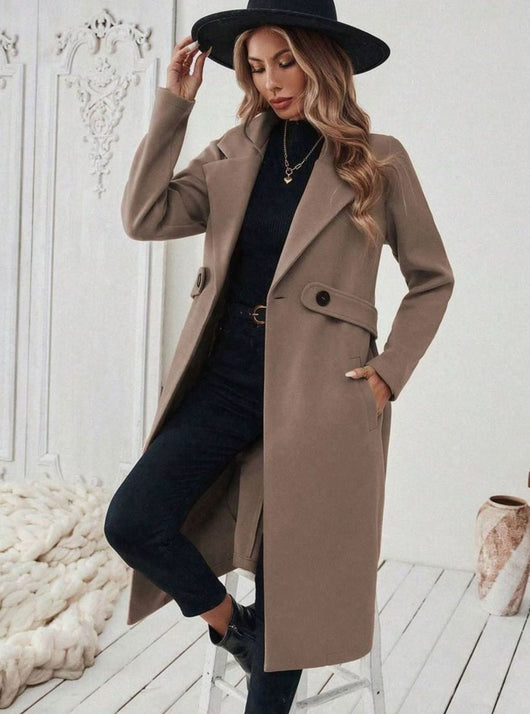 Hannah | Damen Wollmantel mit Reverskragen Pattentaschen langer Schnitt