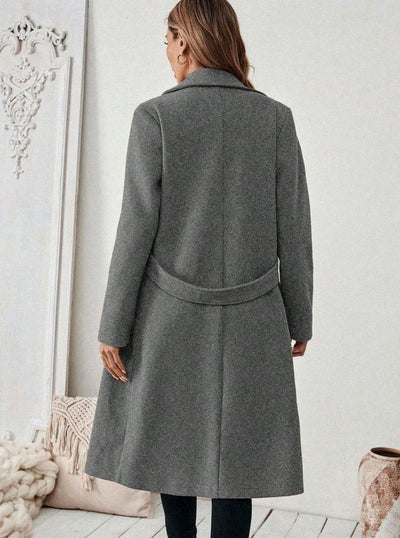 Hannah | Damen Wollmantel mit Reverskragen Pattentaschen langer Schnitt
