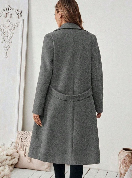 Hannah | Damen Wollmantel mit Reverskragen Pattentaschen langer Schnitt