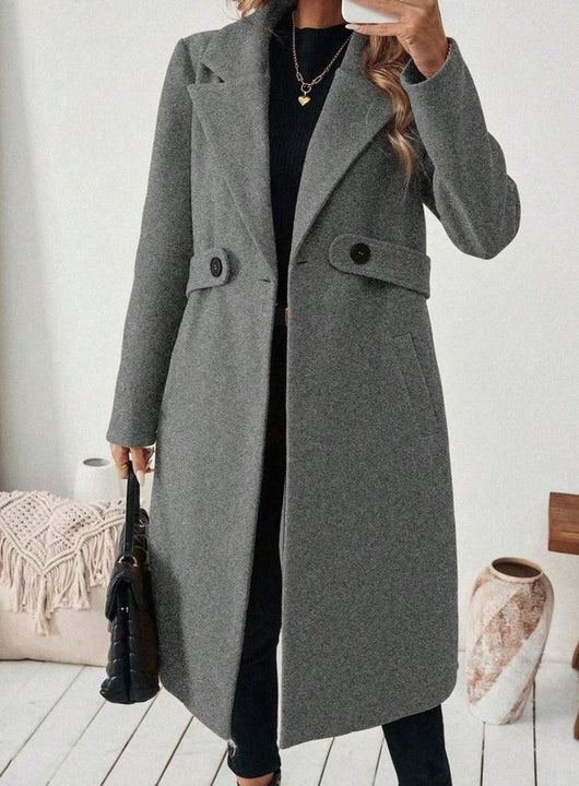 Hannah | Damen Wollmantel mit Reverskragen Pattentaschen langer Schnitt