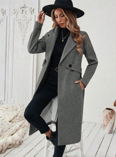 Hannah | Damen Wollmantel mit Reverskragen Pattentaschen langer Schnitt