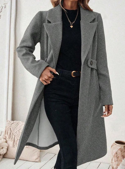 Hannah | Damen Wollmantel mit Reverskragen Pattentaschen langer Schnitt