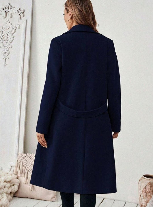 Hannah | Damen Wollmantel mit Reverskragen Pattentaschen langer Schnitt