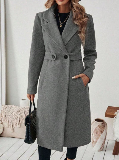 Hannah | Damen Wollmantel mit Reverskragen Pattentaschen langer Schnitt