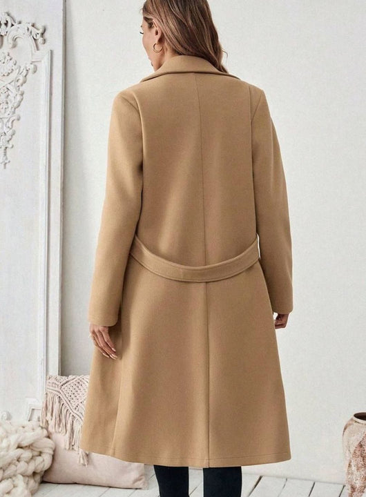 Hannah | Damen Wollmantel mit Reverskragen Pattentaschen langer Schnitt