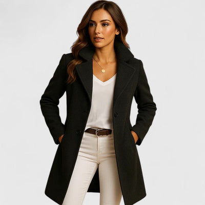 Frieda | Damen Women Coat Eleganter Langer Mantel mit Knopfleiste