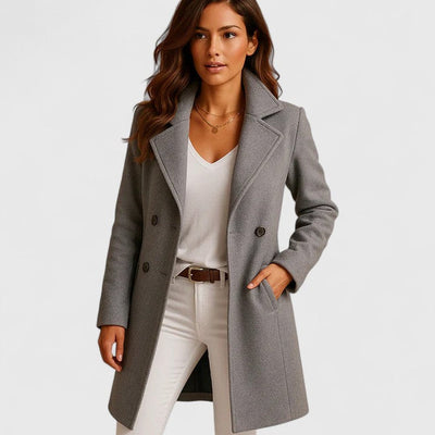 Frieda | Damen Women Coat Eleganter Langer Mantel mit Knopfleiste