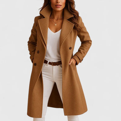 Frieda | Damen Women Coat Eleganter Langer Mantel mit Knopfleiste