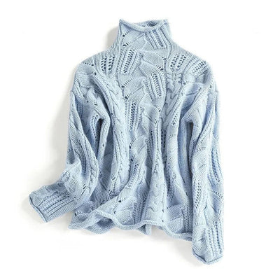 Marie | Damen Zopfmuster Knit Sweater Rollkragen Lockere Passform