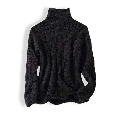 Marie | Damen Zopfmuster Knit Sweater Rollkragen Lockere Passform