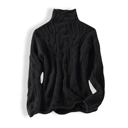 Marie | Damen Zopfmuster Knit Sweater Rollkragen Lockere Passform