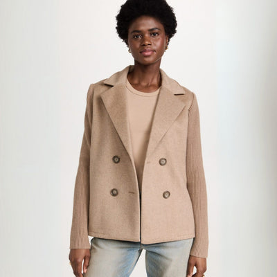 Nora | Damen Zweireiher Strickblazer mit Rippärmeln und Wolloptik