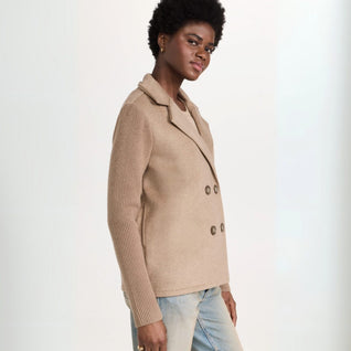 Nora | Damen Zweireiher Strickblazer mit Rippärmeln und Wolloptik