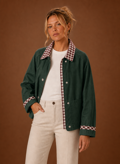 Damen Fieldjacke mit kariertem Kragen