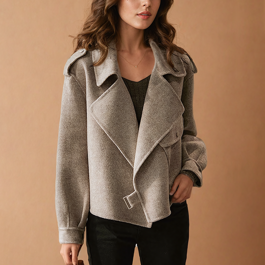 Damen Wolljacke aus Kreppwolle in Khaki