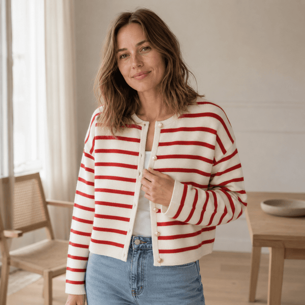 Strickjacke Colette – Streifen-Cardigan mit Knopfleiste