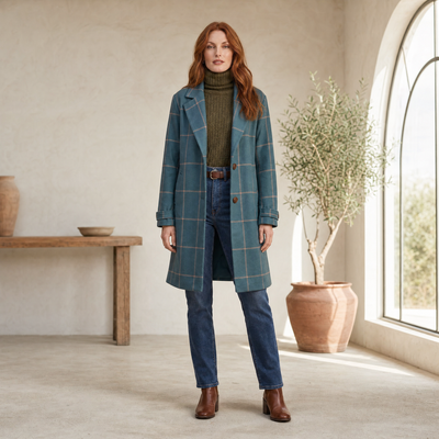 Elfriede | Damen Eleganter Karierter Winter Coat Taillierter Mantel