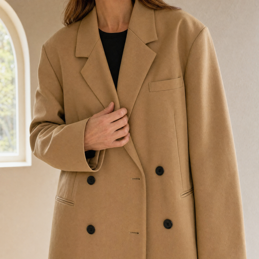 Elfriede | Damen Oversized Longblazer mit Reverskragen und Knopfdetails