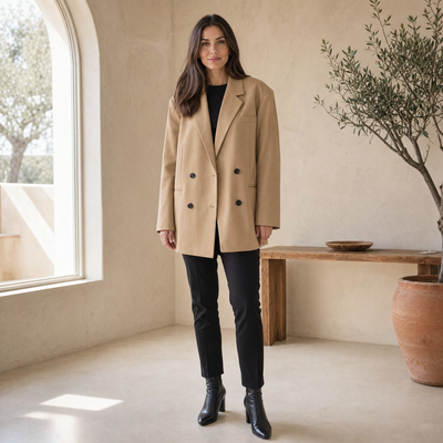 Elfriede | Damen Oversized Longblazer mit Reverskragen und Knopfdetails