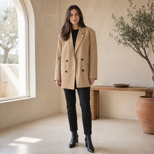 Elfriede | Damen Oversized Longblazer mit Reverskragen und Knopfdetails
