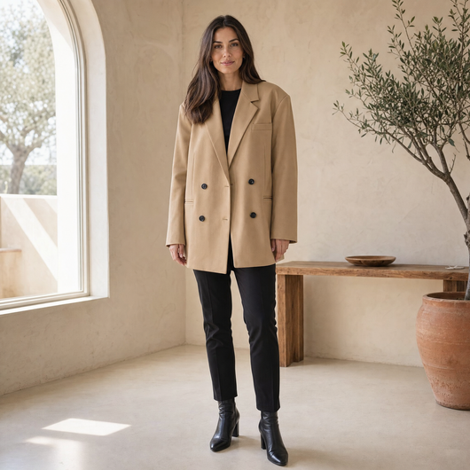 Elfriede | Damen Oversized Longblazer mit Reverskragen und Knopfdetails