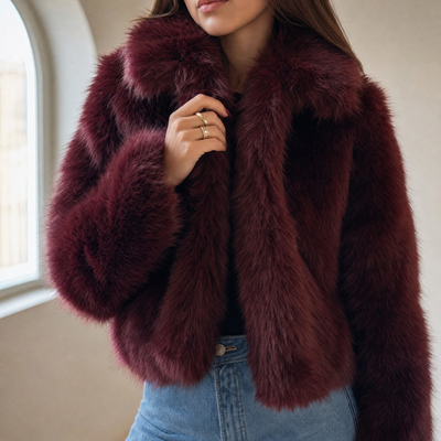 Elisabeth | Kunstpelzmantel Damen Kurz Tailliert Flauschig Warme Winterjacke