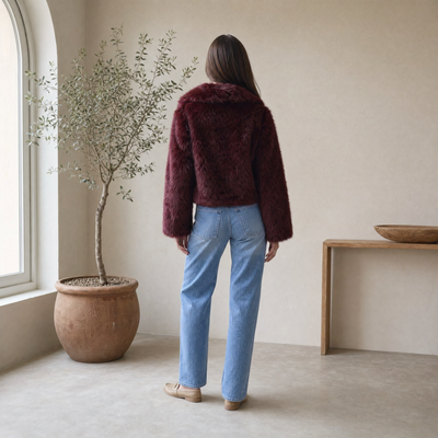 Elisabeth | Kunstpelzmantel Damen Kurz Tailliert Flauschig Warme Winterjacke