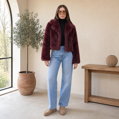 Elisabeth | Kunstpelzmantel Damen Kurz Tailliert Flauschig Warme Winterjacke