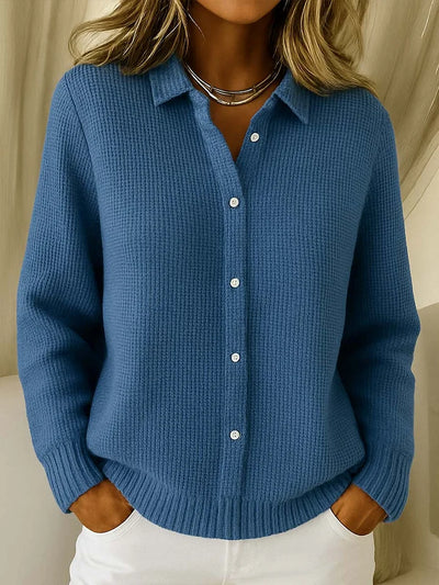 Damen lange Strickjacke mit Knopfleiste