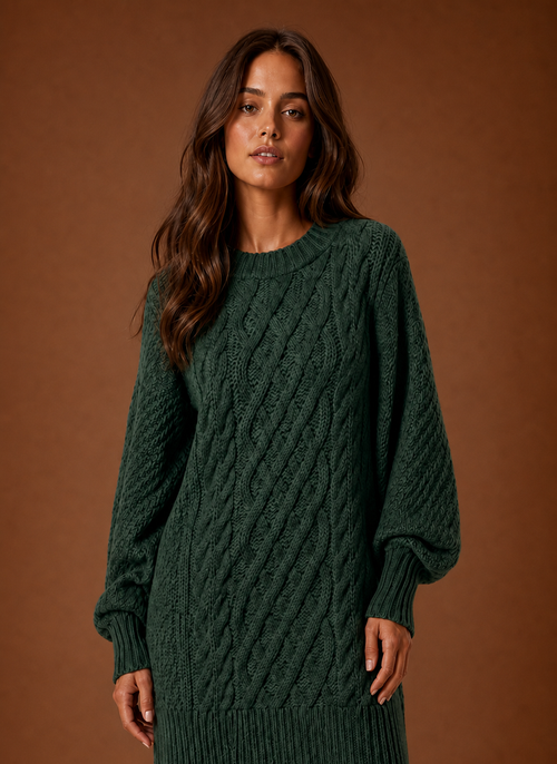 Damen Strickkleid mit Zopfmuster oversized