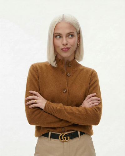Damen warme Wollmix-Strickjacke mit Knopfleiste