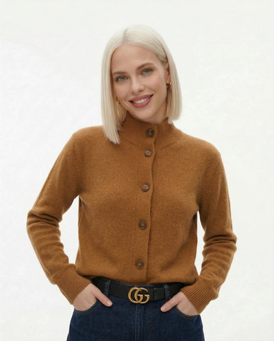 Damen warme Wollmix-Strickjacke mit Knopfleiste