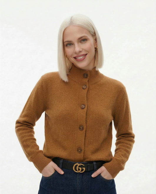 Damen warme Wollmix-Strickjacke mit Knopfleiste