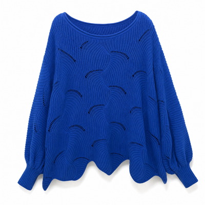 Frieda | Damen Oversized Hollow-Out Strickpullover mit Rundhalsausschnitt