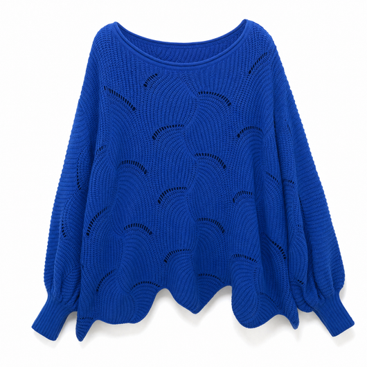 Frieda | Damen Oversized Hollow-Out Strickpullover mit Rundhalsausschnitt