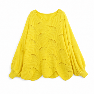 Frieda | Damen Oversized Hollow-Out Strickpullover mit Rundhalsausschnitt